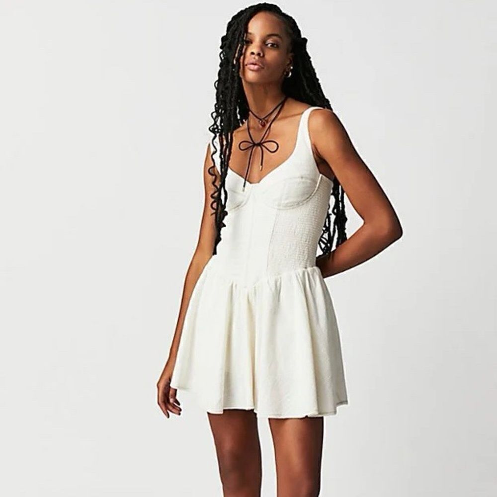 New Anthropologie Free People Delilah Cream Romper Dress Sz L